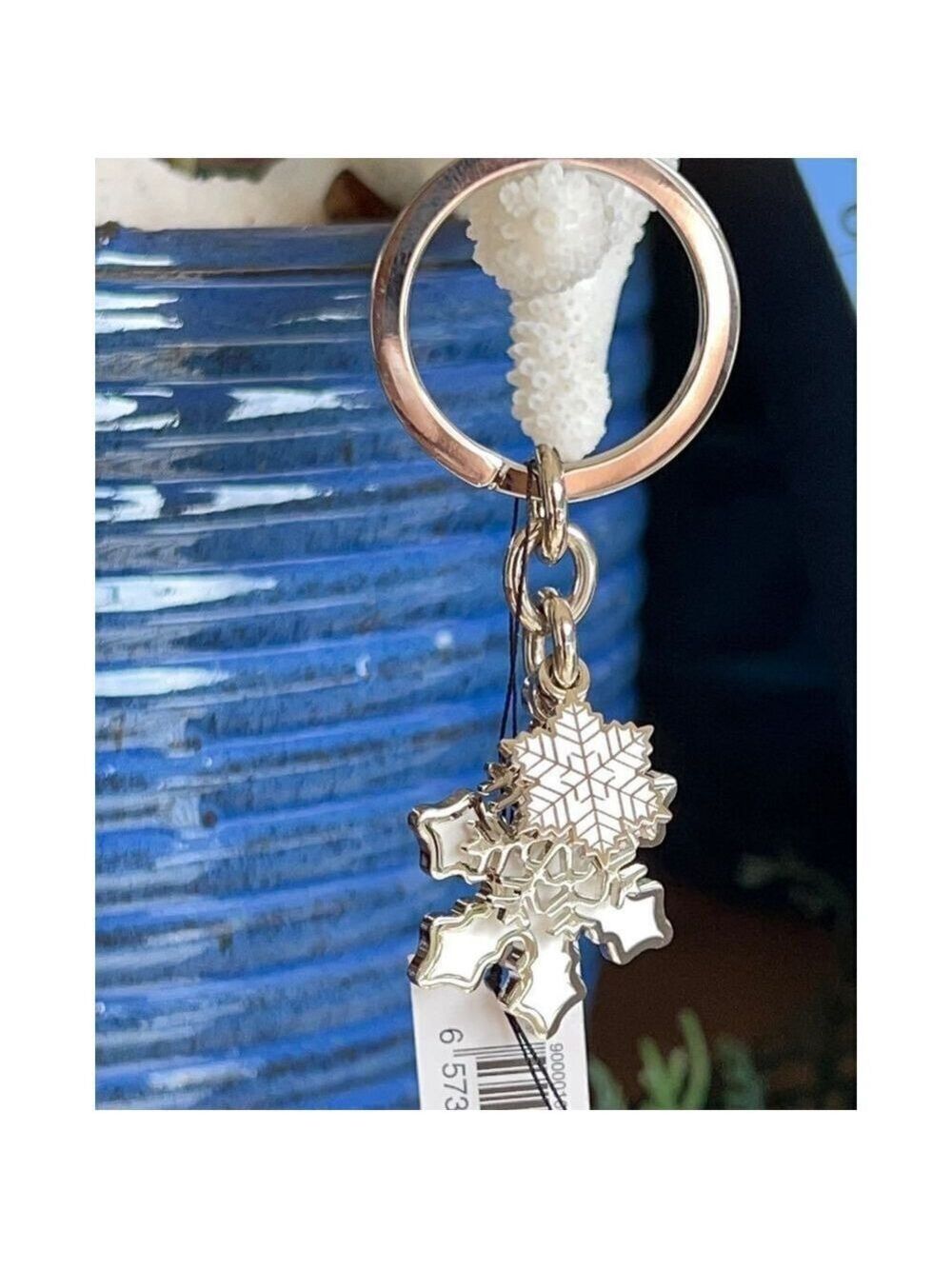 COACH White 3 snowflake Purse Charm Key Chain / Fob Silver White - Picture 6 of 8